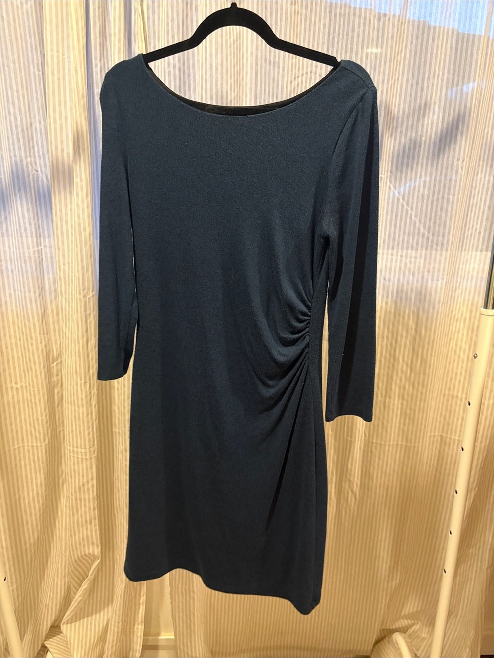 LOFT Black Long-Sleeve Ruched-Side Dress
